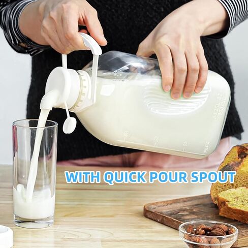 2 Qt Glass Milk Bottle with Reusable Strong Airtight SCREW LID, 64 Oz Glass Juice Bottles for Almond Milk, Oat Milk - 0.5 Gal Glass Water Bottle with 2 Exact Scale Lines, Extra Handle AND Cap！ in Saudi Arabia