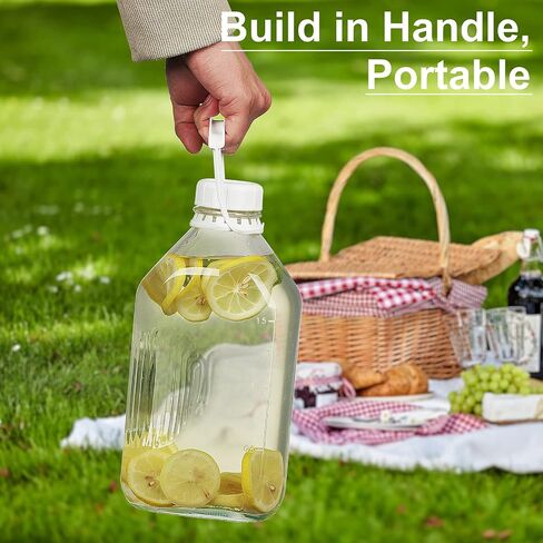 2 Qt Glass Milk Bottle with Reusable Strong Airtight SCREW LID, 64 Oz Glass Juice Bottles for Almond Milk, Oat Milk - 0.5 Gal Glass Water Bottle with 2 Exact Scale Lines, Extra Handle AND Cap！ in Saudi Arabia