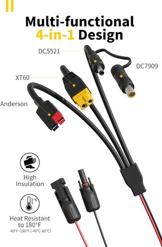 كابل شحن بالطاقة الشمسية بطول 10 أقدام، موصل للطاقة الشمسية 4 في 1 إلى XT60، Anderson، DC5521، DC7909 موصل محول توصيل اللوحة الشمسية لمولد الطاقة الشمسية لمحطة الطاقة المحمولة in Kuwait