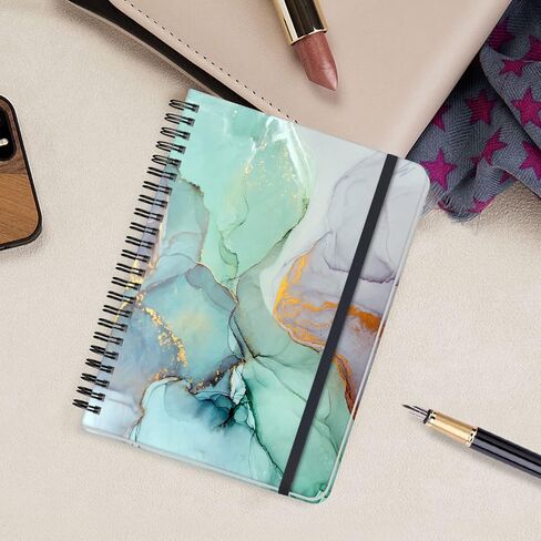 A5 Spiral Notebook，Hardcover Journal for Women,Notebooks for Women Men,6"x 8.5",80 Sheets College Ruled,Journal Notebooks for Work,Office,School Gifts 100gsm Paper Black Gold Liquid Marbling Pattern in Saudi Arabia