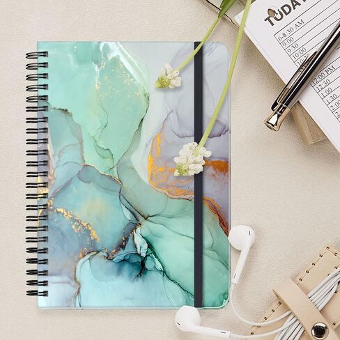 A5 Spiral Notebook，Hardcover Journal for Women,Notebooks for Women Men,6"x 8.5",80 Sheets College Ruled,Journal Notebooks for Work,Office,School Gifts 100gsm Paper Black Gold Liquid Marbling Pattern in Saudi Arabia