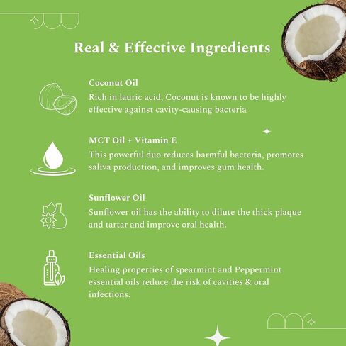Oil Pulling for Teeth (10.16 Fl.Oz) with Coconut Oil, MCT & Peppermint Oil for Oral Health | Healthy Teeth & Gums | Ayurvedic Mouthwash | Alcohol Free Mouth Rinse | Coconut Mint in Saudi Arabia