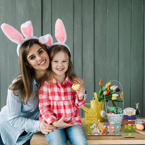 ديكور صينية عيد الفصح - 14 قطعة زينة صينية عيد الفصح - قطيفة جنوم، خرز إكليل، بيض وأرنب خشبي ديكور لطاولة المنزل وغطاء المطبخ in Kuwait