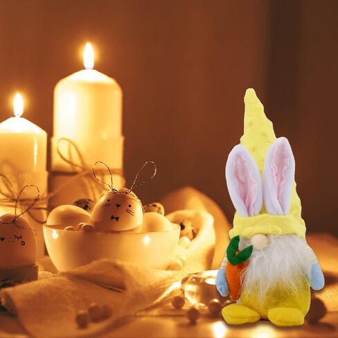 ديكور صينية عيد الفصح - 14 قطعة زينة صينية عيد الفصح - قطيفة جنوم، خرز إكليل، بيض وأرنب خشبي ديكور لطاولة المنزل وغطاء المطبخ in Kuwait