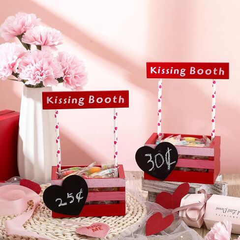 2 Pcs Valentine's Day Kissing Booth Stand Small Wooden Crate 5 x 3.13 x 2.63 Inch Mini Gradient Pink Tiered Tray Decor Valentine Table Decor for Storage Display Dining Table Home Decoration in Saudi Arabia