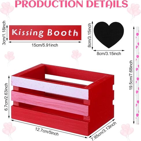 2 Pcs Valentine's Day Kissing Booth Stand Small Wooden Crate 5 x 3.13 x 2.63 Inch Mini Gradient Pink Tiered Tray Decor Valentine Table Decor for Storage Display Dining Table Home Decoration in Saudi Arabia