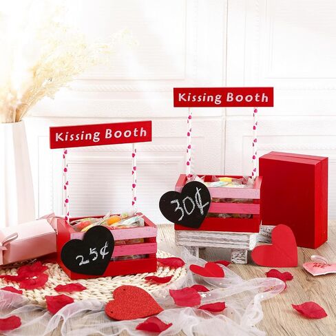 2 Pcs Valentine's Day Kissing Booth Stand Small Wooden Crate 5 x 3.13 x 2.63 Inch Mini Gradient Pink Tiered Tray Decor Valentine Table Decor for Storage Display Dining Table Home Decoration in Saudi Arabia