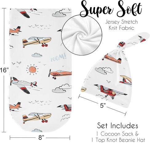 Sweet Jojo Designs Vintage Airplane Boy Baby Cocoon Swaddle and Beanie Newborn Jersey Set Infant Wearable Blanket Going Home Outfit Set Air Plane Transportation Clouds Sun Aviator Red White and Blue in Saudi Arabia