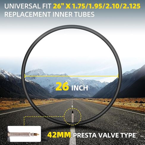 (6 عبوات) AR-PRO 26 بوصة، 27.5 بوصة، 29 بوصة × 1.75/1.95/2.10/2.125 أنابيب داخلية بديلة للإطارات لدراجات الطرق والدراجات الجبلية، صمام بريستا 42 مم ورافعتين للإطارات مجانًا in Kuwait