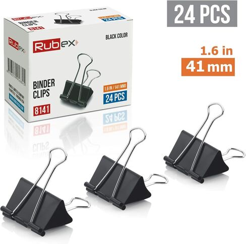 Rubex Binder Clips Black Large Binder Clips Jumbo Binder Clips 1.6 Inch Paper Binder Clips Big Metal Paper Clamps for Notebooks, Envelopes Papers in Office, School and Home (1.6 Inch 24 Count) in Saudi Arabia