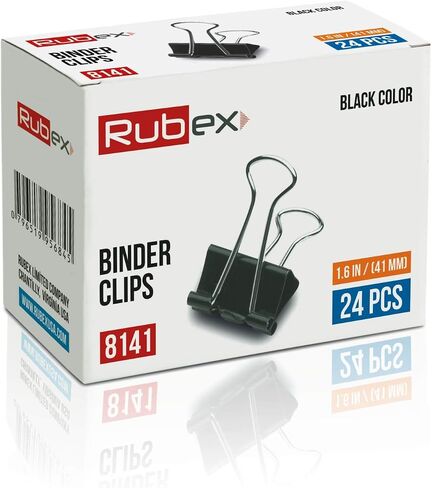 مشابك ربط من Rubex، مشابك ربط كبيرة سوداء، مشابك ربط كبيرة مقاس 1.6 بوصة، مشابك ورق معدنية كبيرة لأجهزة الكمبيوتر المحمولة والمغلفات الورقية في المكتب والمدرسة والمنزل (1.6 بوصة 24 قطعة) in Kuwait
