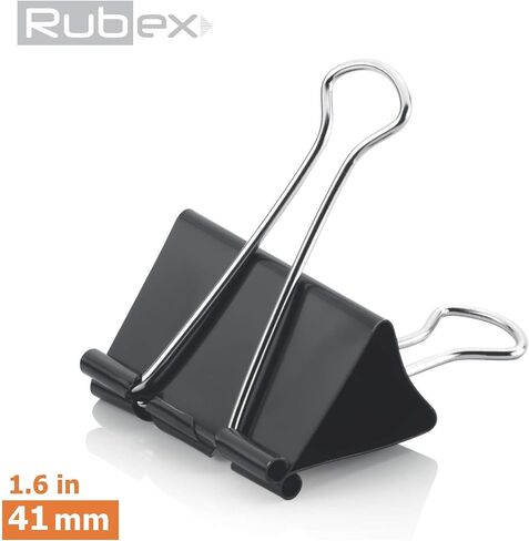 مشابك ربط من Rubex، مشابك ربط كبيرة سوداء، مشابك ربط كبيرة مقاس 1.6 بوصة، مشابك ورق معدنية كبيرة لأجهزة الكمبيوتر المحمولة والمغلفات الورقية في المكتب والمدرسة والمنزل (1.6 بوصة 24 قطعة) in Kuwait