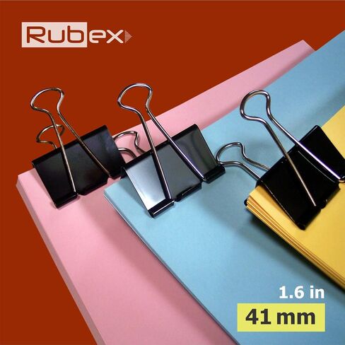مشابك ربط من Rubex، مشابك ربط كبيرة سوداء، مشابك ربط كبيرة مقاس 1.6 بوصة، مشابك ورق معدنية كبيرة لأجهزة الكمبيوتر المحمولة والمغلفات الورقية في المكتب والمدرسة والمنزل (1.6 بوصة 24 قطعة) in Kuwait