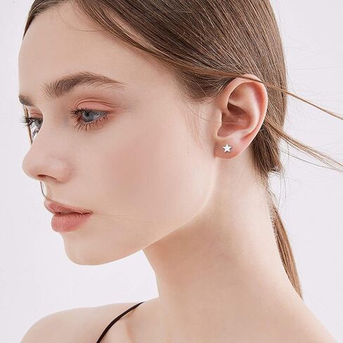 Magitaco 9 أزواج من الأقراط الجراحية الفولاذية اللذيذة على شكل قلب صغير على شكل قمر ونجمة أقراط هندسية بسيطة تشيكوسلوفاكيا كرة فضية ومثلث مجموعات للنساء والرجال in Kuwait