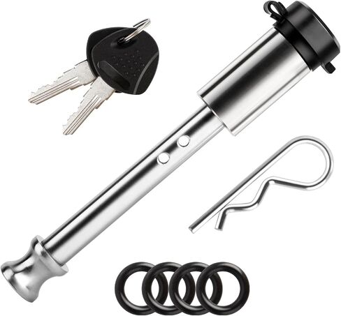 METOWARE Heavy Duty Stainless Steel Hitch Lock, 5/8" Dia 4" Long Trailer Hitch Lock with Clip Fits Class III IV V 2", 2-1/2" & 3" Hitches, Locking Hitch Pin with O-Rings for Trailer Truck Car Boat in Saudi Arabia
