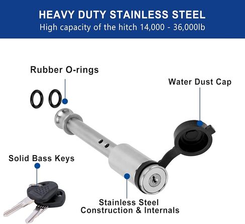 METOWARE Heavy Duty Stainless Steel Hitch Lock, 5/8" Dia 4" Long Trailer Hitch Lock with Clip Fits Class III IV V 2", 2-1/2" & 3" Hitches, Locking Hitch Pin with O-Rings for Trailer Truck Car Boat in Saudi Arabia