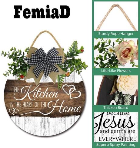 Kitchen Decor Rustic Farmhouse Kitchen Wall Decor The Heart of The Home Kitchen Sign with Wreaths for Home Dining Room Kitchen Decoration 12inch in Saudi Arabia