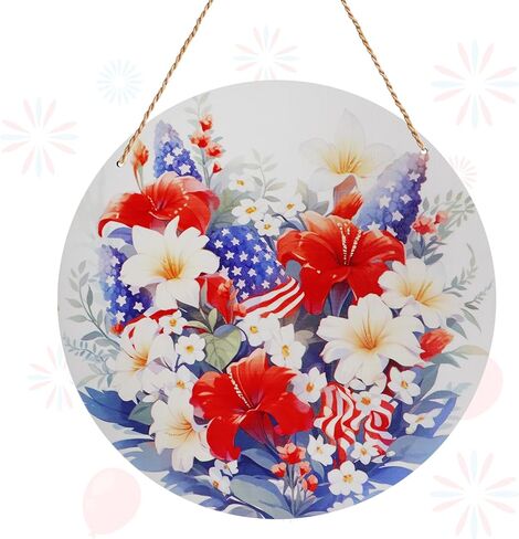 لافتة باب الرابع من يوليو "4 يوليو سعيد" تصمم ديكورات وطنية أكاليل الرابع من يوليو للباب الأمامي إكليل الرابع من يوليو لتزيين جدار باب النافذة (≈12 بوصة) in Kuwait