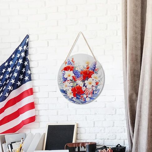 لافتة باب الرابع من يوليو "4 يوليو سعيد" تصمم ديكورات وطنية أكاليل الرابع من يوليو للباب الأمامي إكليل الرابع من يوليو لتزيين جدار باب النافذة (≈12 بوصة) in Kuwait