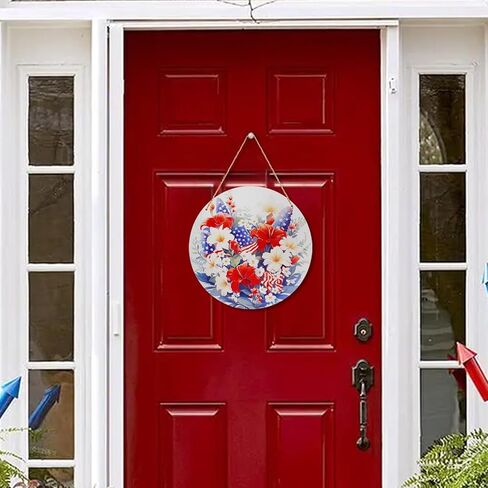 لافتة باب الرابع من يوليو "4 يوليو سعيد" تصمم ديكورات وطنية أكاليل الرابع من يوليو للباب الأمامي إكليل الرابع من يوليو لتزيين جدار باب النافذة (≈12 بوصة) in Kuwait