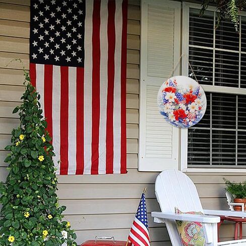 لافتة باب الرابع من يوليو "4 يوليو سعيد" تصمم ديكورات وطنية أكاليل الرابع من يوليو للباب الأمامي إكليل الرابع من يوليو لتزيين جدار باب النافذة (≈12 بوصة) in Kuwait