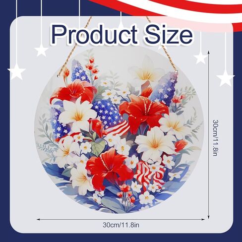 لافتة باب الرابع من يوليو "4 يوليو سعيد" تصمم ديكورات وطنية أكاليل الرابع من يوليو للباب الأمامي إكليل الرابع من يوليو لتزيين جدار باب النافذة (≈12 بوصة) in Kuwait