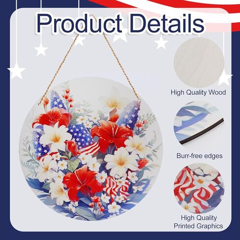 لافتة باب الرابع من يوليو "4 يوليو سعيد" تصمم ديكورات وطنية أكاليل الرابع من يوليو للباب الأمامي إكليل الرابع من يوليو لتزيين جدار باب النافذة (≈12 بوصة) in Kuwait