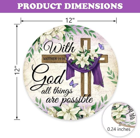With Gold All Things are Possible Easter Front Door Sign, Religious Cross Lily Flowers Wood Door Hanger Outdoor Outside Porch Decor, Floral Vintage Wooden Wreath Indoor Wall Hanging Decoration in Saudi Arabia