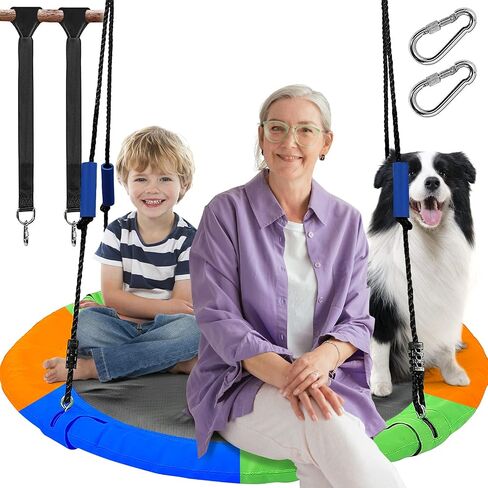 40 Inch Flying Saucer Tree Swing with Tree Hanging Straps for Kids,750lb Round Indoor Outdoor Swing Set with Foam Handle,Circle Swing with Adjustable Rope,Easy to Install 750lb Weight Capacity in Saudi Arabia