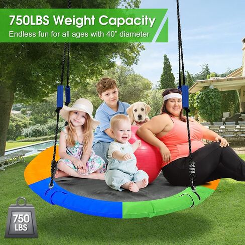 40 Inch Flying Saucer Tree Swing with Tree Hanging Straps for Kids,750lb Round Indoor Outdoor Swing Set with Foam Handle,Circle Swing with Adjustable Rope,Easy to Install 750lb Weight Capacity in Saudi Arabia