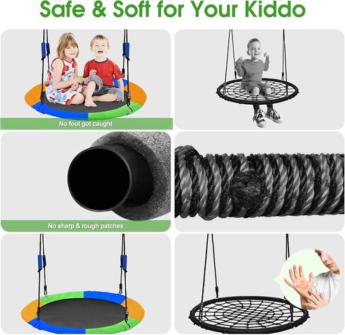 40 Inch Flying Saucer Tree Swing with Tree Hanging Straps for Kids,750lb Round Indoor Outdoor Swing Set with Foam Handle,Circle Swing with Adjustable Rope,Easy to Install 750lb Weight Capacity in Saudi Arabia