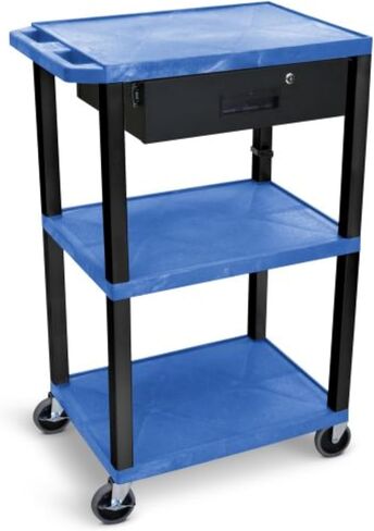 FSE Luxor 373-UCPL1BU-B-WTD 42"H 3-Shelf Utility Cart - Drawer, Blue Shelves, Black Legs in Saudi Arabia