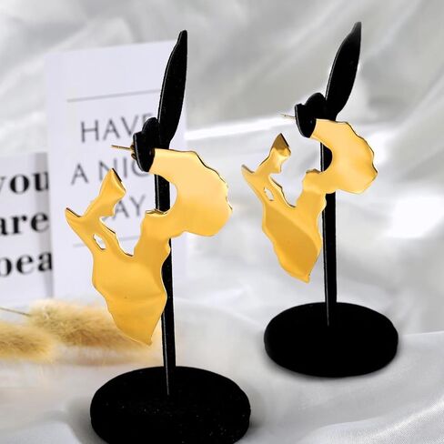 African Map Big Earrings Stainless Steel Dangle Earrings Ethnic Jewelry for Women African Attire Ankh Earrings, Nigerian Dresses and African Clothes to YSL in Saudi Arabia
