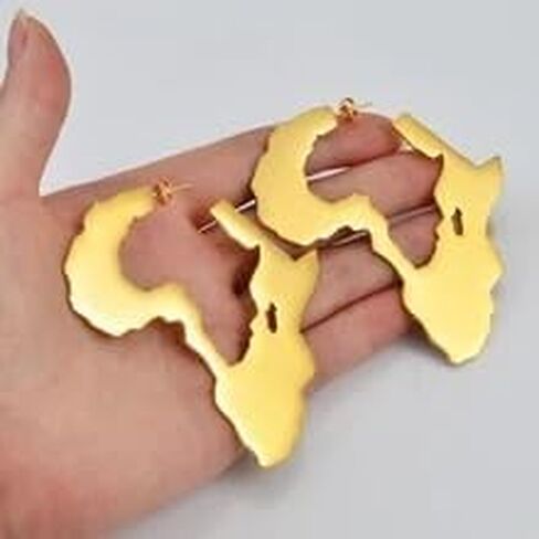 African Map Big Earrings Stainless Steel Dangle Earrings Ethnic Jewelry for Women African Attire Ankh Earrings, Nigerian Dresses and African Clothes to YSL in Saudi Arabia
