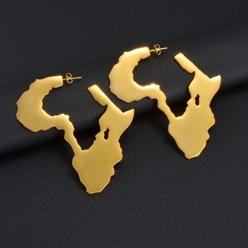 African Map Big Earrings Stainless Steel Dangle Earrings Ethnic Jewelry for Women African Attire Ankh Earrings, Nigerian Dresses and African Clothes to YSL in Saudi Arabia