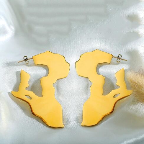 African Map Big Earrings Stainless Steel Dangle Earrings Ethnic Jewelry for Women African Attire Ankh Earrings, Nigerian Dresses and African Clothes to YSL in Saudi Arabia