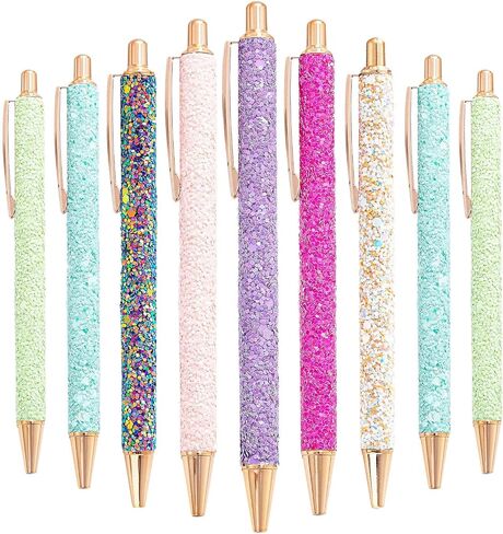 9 Pcs Fancy Pens for Women Glitter Colorful Ballpoint Pens Metal Retractable Pens Black Ink Medium Point 1.0 mm Pretty Cute Sequins Pens Journaling Pens for Women Girls (Fresh style) in Saudi Arabia