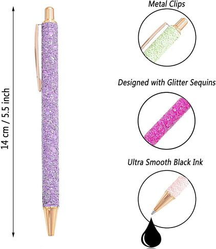9 Pcs Fancy Pens for Women Glitter Colorful Ballpoint Pens Metal Retractable Pens Black Ink Medium Point 1.0 mm Pretty Cute Sequins Pens Journaling Pens for Women Girls (Fresh style) in Saudi Arabia