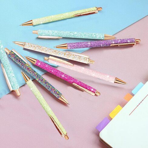 9 Pcs Fancy Pens for Women Glitter Colorful Ballpoint Pens Metal Retractable Pens Black Ink Medium Point 1.0 mm Pretty Cute Sequins Pens Journaling Pens for Women Girls (Fresh style) in Saudi Arabia