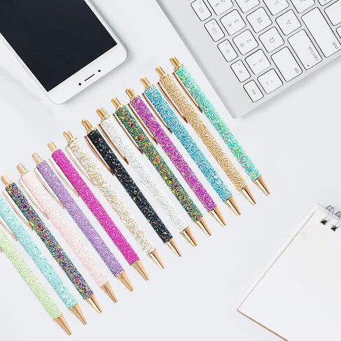 9 Pcs Fancy Pens for Women Glitter Colorful Ballpoint Pens Metal Retractable Pens Black Ink Medium Point 1.0 mm Pretty Cute Sequins Pens Journaling Pens for Women Girls (Fresh style) in Saudi Arabia