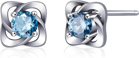 Silver Aquamarine Post Clover Stud Earrings for Women Blue Cubic Zirconia Earrings Handmade Hypoallergenic March Birthstone Earrings in Saudi Arabia