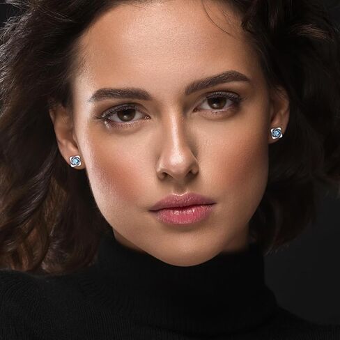 Silver Aquamarine Post Clover Stud Earrings for Women Blue Cubic Zirconia Earrings Handmade Hypoallergenic March Birthstone Earrings in Saudi Arabia