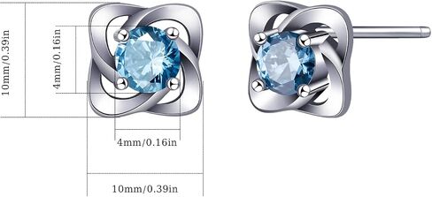 Silver Aquamarine Post Clover Stud Earrings for Women Blue Cubic Zirconia Earrings Handmade Hypoallergenic March Birthstone Earrings in Saudi Arabia