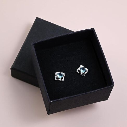 Silver Aquamarine Post Clover Stud Earrings for Women Blue Cubic Zirconia Earrings Handmade Hypoallergenic March Birthstone Earrings in Saudi Arabia