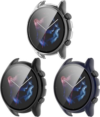 حافظات متوافقة مع Amazfit GTR 3 Pro/GTR 3 حافظة ساعة ناعمة من مادة TPU مقاومة للصدمات وغطاء واقي شاشة لملحقات Amazfit GTR 3 Pro (أسود) in Kuwait