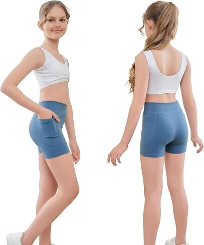 4" Girls Cross Waist Athletic Shorts with Pockets, Biker Volleyball Running Cheer Dance Yoga Gymnastics Shorts in Saudi Arabia