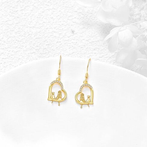 14K Solid Yellow Gold Cat Drop Earrings for Women Real 14 Karat Gold Cat Dangle Jewelry for Wife Girlfriend Birthday Gifts for Her in Saudi Arabia