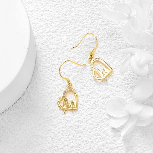 14K Solid Yellow Gold Cat Drop Earrings for Women Real 14 Karat Gold Cat Dangle Jewelry for Wife Girlfriend Birthday Gifts for Her in Saudi Arabia
