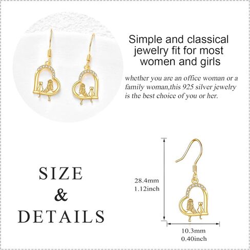 14K Solid Yellow Gold Cat Drop Earrings for Women Real 14 Karat Gold Cat Dangle Jewelry for Wife Girlfriend Birthday Gifts for Her in Saudi Arabia
