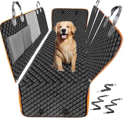 Dog Car Seat Cover for Back Seat, 100% Waterproof Dog Seat Cover with Mesh Window,Anti-Scratch Dog Hammock for Car, Antinslip Car Seat Covers for Dogs, Car Seat Protector for Dogs, Orage,Large in Saudi Arabia